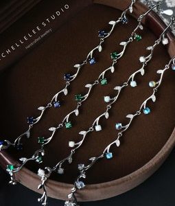Dainty Tree Leaves Bracelet in Sterling Silver, CZ Crystal Olive Leaves Bracelet,Opal Bracelet, Gift for Her