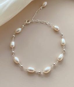 Dainty Freshwater Pearl Bracelet,Real Pearl Beaded Bracelet,Silver Bridal Bracelet,Minimalist Bracelet,Bridesmaid Gift,Wedding Jewelry Set