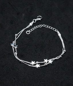 Double Layer Star Sterling Silver Bracelet, Celestial Bracelet, Tiny Star Bracelet, Starburst Charm Bracelet, Gift for her