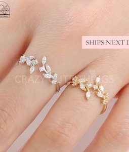 Elegant Leaf Ring, 925 Sterling Silver Open Size Adjustable Minimalist Dainty Delicate Unique Gold Cuff Ring Friendship Jewelry Gift for Her