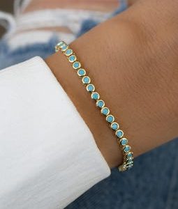 Turquoise Tennis Bracelet, Turquoise Jewelry, Gemstone Bracelet, Gift for Her, Gold Bracelet, Silver Bracelet, Turquoise Bracelet