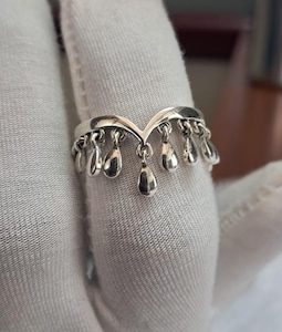 Pear Drop Sterling Silver Ring, Handmade Dangling Charms Ring, Christmas gift for her