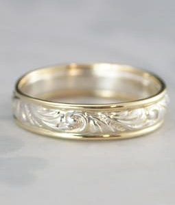 Elegant Gold and Silver Wedding Band Florence Flourish Embossed Silver Ring with Solid Gold Edges Handmade Blazer Arts Exclusive
