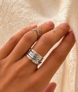 Abalone Shell Inlay Ring • Sterling Silver Stackable Band • Mother of Pearl Ring