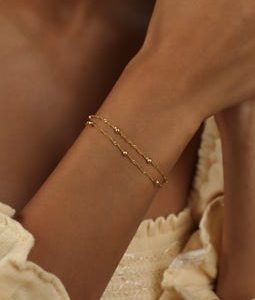 Duo Bead Chain Bracelet by Caitlyn Minimalist • Dainty Gold Bracelet • Fine Beaded Chain Bracelet • Birthday Gifts for Women • BR016