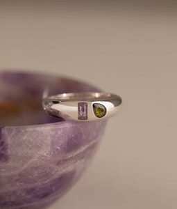 Duo Birthstone Dome Ring by Caitlyn Minimalist • Chunky Silver Gemstone Ring • Custom Toi et Moi Ring • Personalized Gift for Her • RM211
