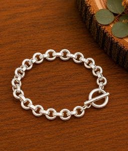 Handmade 925 Sterling Silver Stylish Toggle Hook Chain Bracelet Jewelry, Gift For Men And Women